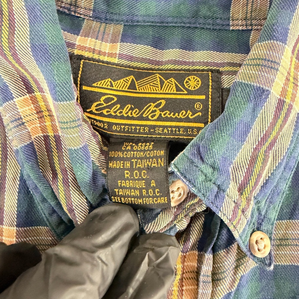 Eddie Bauer Button Down‎ Shirt Mens Medium Blue Plaid Long Sleeve Cotton Vintage - Picture 8 of 14